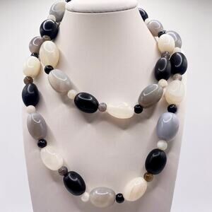 Vintage Necklace Chunky Agate and Quartz Beads 42”